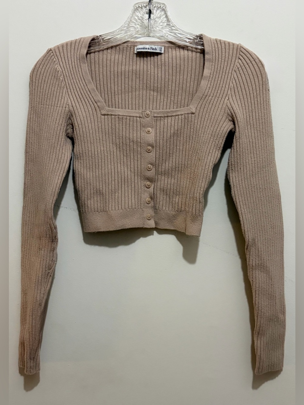 Abercrombie & Fitch Ribbed Beige Ribbed Cardigan Womens Sz XXS